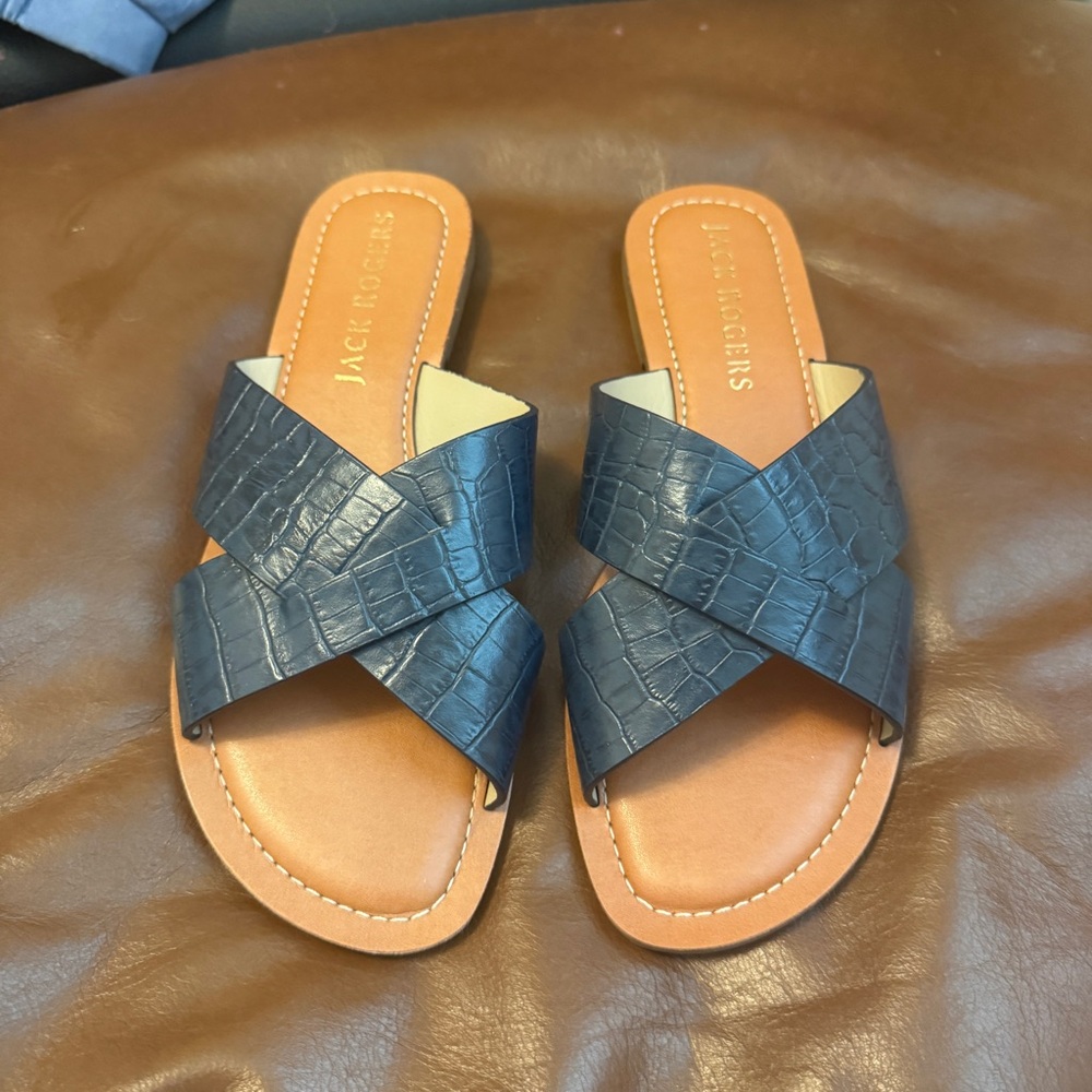 Jack Rogers Navy Blue Sandals with Criss-Cross Design
